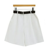 qILAKOG Women's Casual Shorts Summer Elastic High Waisted Wide Leg Beach Cute Short Pants Womens Solid Cotton Linen Shorts Ladies Shorts Female Shorts with Pocket , M\u0026White